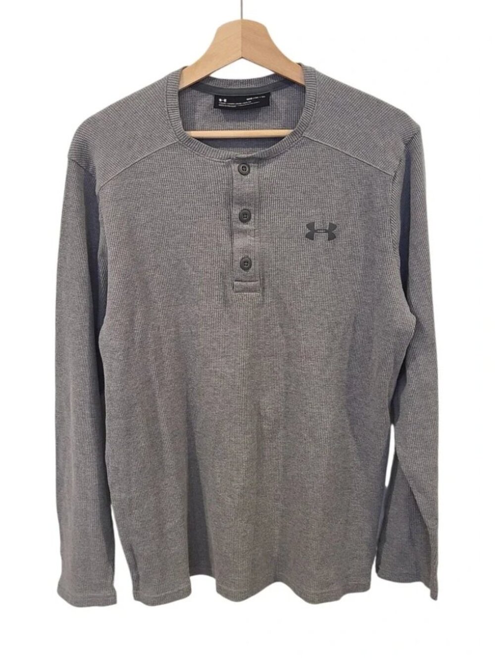 Under Armour Grey Waffle Knit Thermal Henley Long Sleeve Shirt